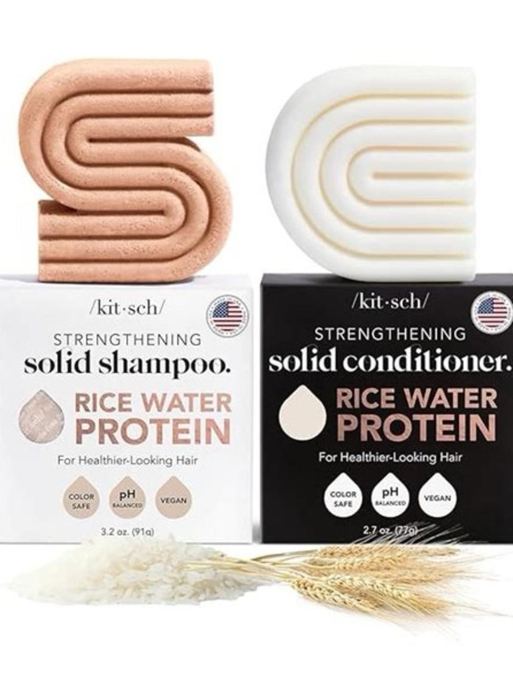 Kitsch Rice Water Protein Solid Shampoo (Peach) & Solid Conditioner (White)